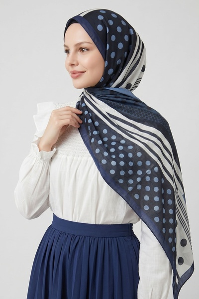 InStyle Puantiye Desen Dijital Bambu Şal - Lacivert