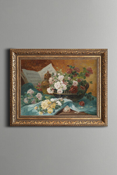epiqart Still Life with Roses in a Vase - Vintage Patterned Painting - Thick ...