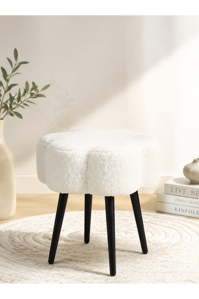 Leon Lifestyle Flower Shape Teddy Fleece Ottoman Stool High Density Sponge Pa...