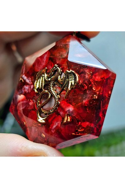 Singincraft Antique Gold Dragon - Blood Red Appearance Orgonite Necklace (Handmade Design Products)