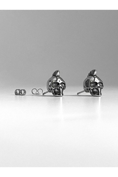 Viking Skull Kurukafa Çivi Model S+ Kalite 316L Paslanmaz Kararmaz Çelik Küpe