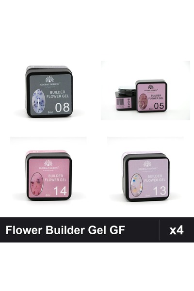 global fashion Set 4 Flower Builder Gel 8ml Nr.05 Nr.08 Nr.13 Nr.14 Construct...