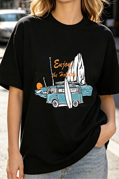 Fleck Womens T Shirts Enjoy The Holiday Surf Van Beach Adventure Casual Summe...