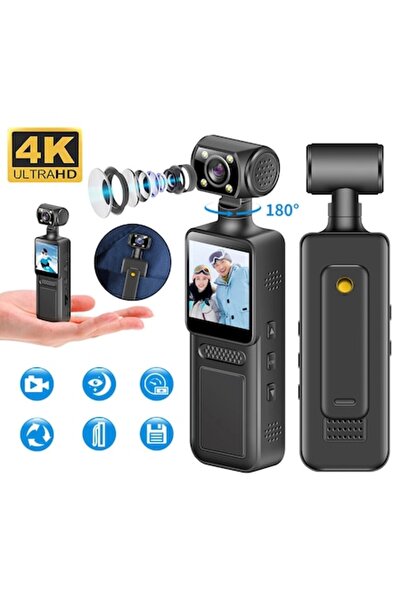 LikeSmart Cameră video 4K Ultra HD, Bodycam, Lumină LED, Ecran 1.3 ", 140° ° ...