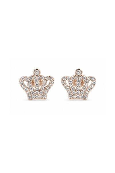 JOLIE Cercei Damă din Argint 925 Suflat cu Aur Roz, Silver, Model Coroniță, D...