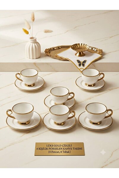 Elifim AVM Royal Gold Kaideli 6-Person Luxury Porcelain Coffee Cup Set