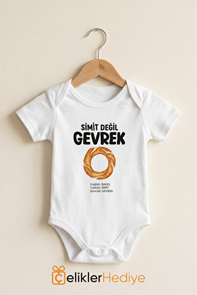 ÇELİKLER HEDİYE Simit Değil Gevrek Printed Baby Bodysuit 100% Cotton Unisex B...