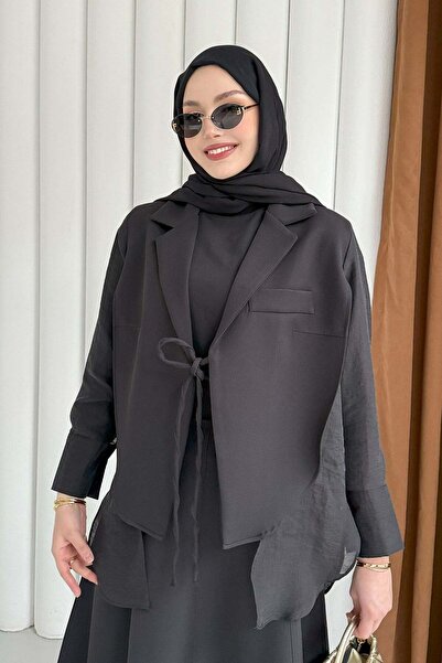 Modaensarbutik Oversize Şifon & Tül Detaylı Pamuklu Ceket-SİYAH