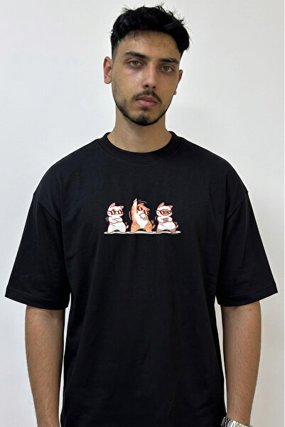 Anetos Cool Cats Design T-shirt sa štampanjem, velika crna majica