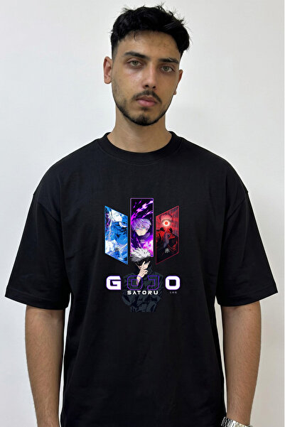 Anetos Gojo Satoru_26 Design Printed Oversize Black T-Shirt