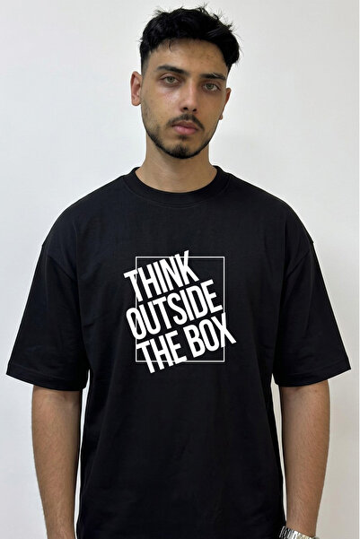 Anetos Σχεδιασμός Think Outside the Box Τυπωμένο Υπερμεγέθες Μαύρο T-Shirt