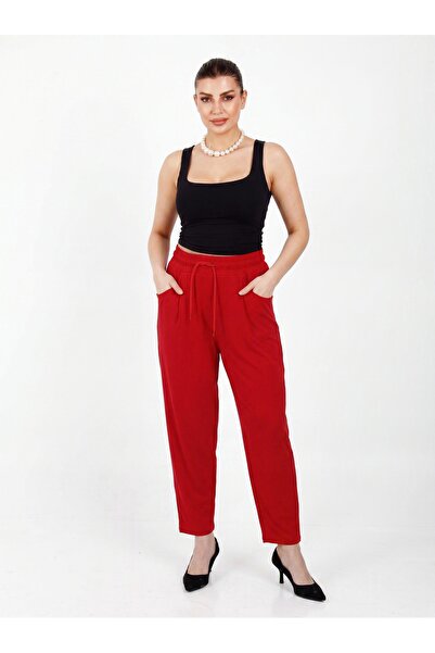 ZANESSİ FASHION Plus Size Elastic Waist Lace-Up Pocketed Lycra Mom Cut Women'...