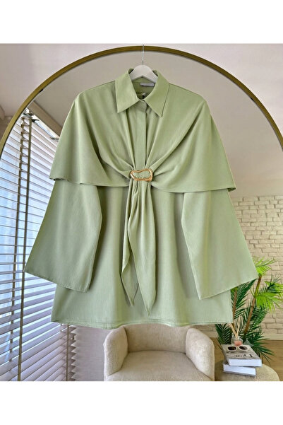 MOONSC Women's Trend Premium Cape Collar Tunic with Buckle Detail-3