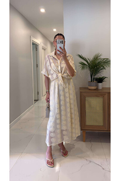 BİRCANÇİL Parex Beige Embroidered Detailed Shirt Skirt Set