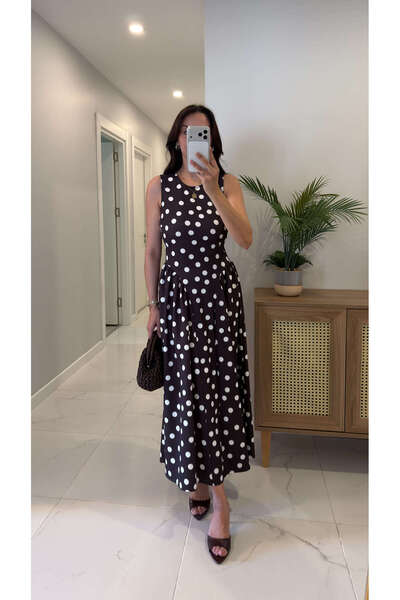 BİRCANÇİL Lestsa Brown Polka Dot Dress with Back Detail