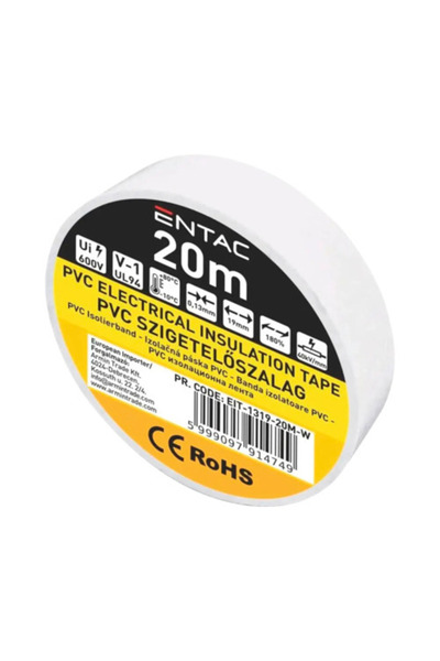 OEM Μονωτική ταινία PVC Entac 19mm x 20m, λευκή
