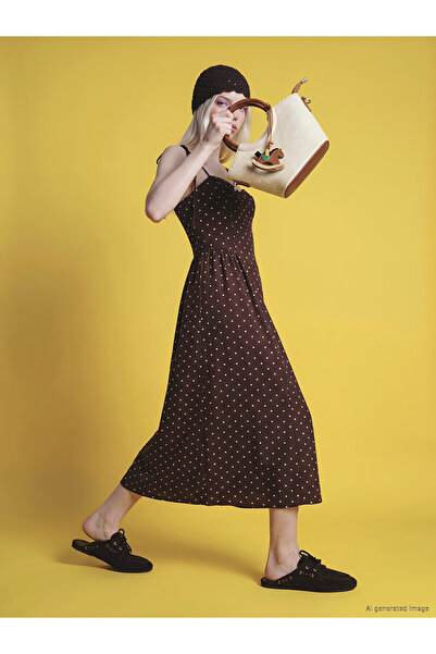 LC Waikiki Vizyon New Season Heart Collar Polka Dot Strap Dress