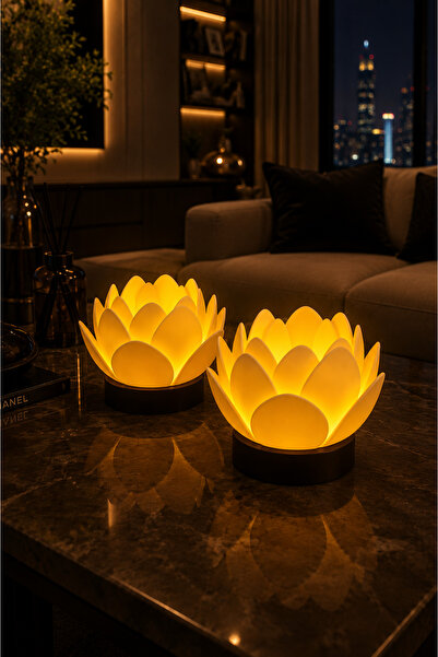 Qatman3d 2'li Lotus Çiçeği Mumluk 3D Baskı Dekoratif Tealight Mumluk Ev Dekoru