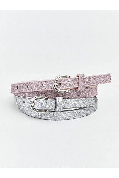 LC Waikiki Gray Leather Look Girls' Belt 2-Pack