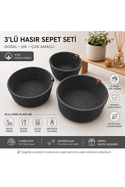 Esperya Home 3'Lü Organizer Sepet Mutfak Salon Oturma Odası Banyo Düzenleyici...