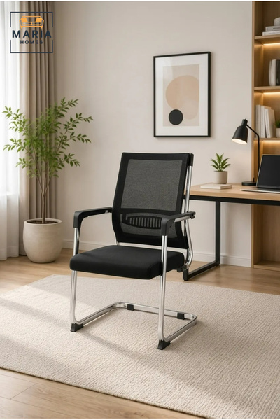 MARIA HOMES Executive Mesh Visitor Chair with Cushioned Seat, Chrome Cantilev...