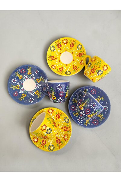 Artistic Quality Decorative 4-Person Tulip Design Fully Handmade Coffee Cup Set