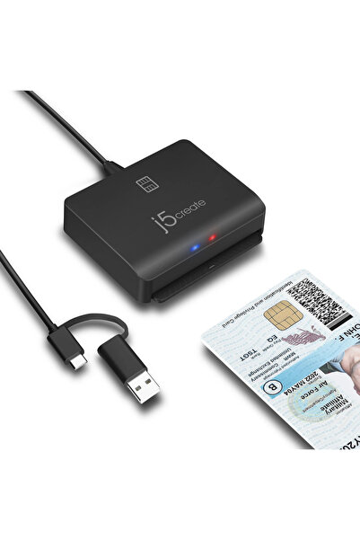 j5create J5 Create USB Smart Card / CAC Reader, Black, JUR260