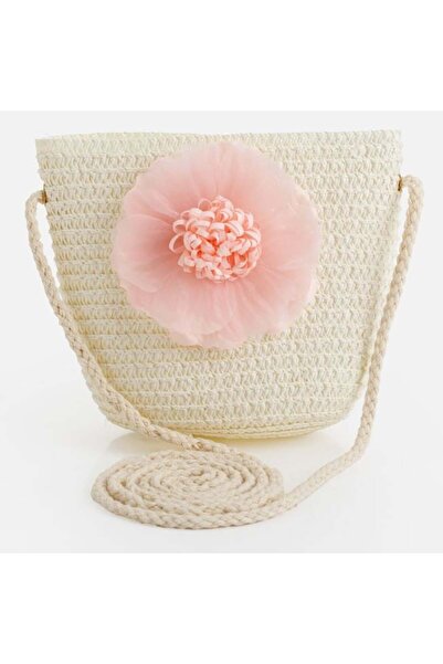 OEM Poșetă din paie ecru cu floare roz, 15x5x12 cm – geantă delicată pentru c...