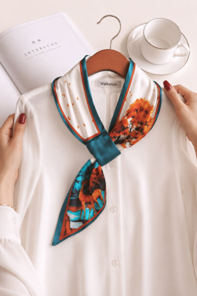 Walkenzo Siena Autumn and Deer-Themed Silky Textured Women's Tie-Formed Scarf...