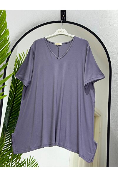 ÖZNE BUTİK Women's 100% Cotton V-Neck Short Sleeve Tunic