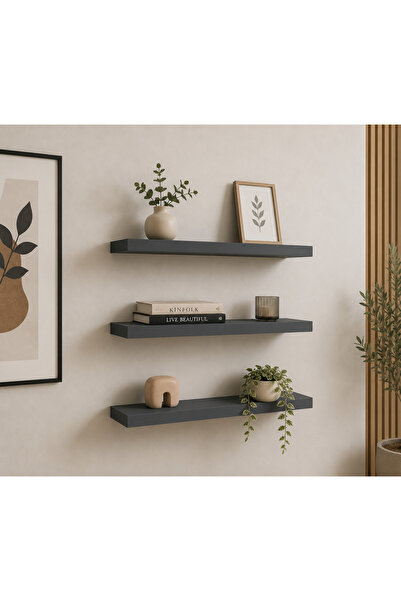 Kafs Store 3’lü Antrasit Duvar Rafı Seti 50x15 cm Suntalam Dekoratif Raf-Mont...