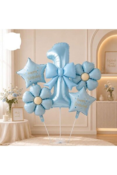 ÇITIPITISTORE Blue Daisy Number Bow Star Birthday Party Age Set