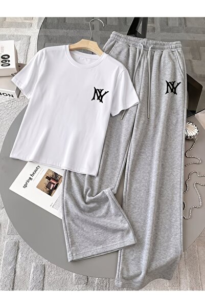 macklin Unisex Women's Men's Ny Printed Oversized Tshirt and Baggy Sweatpants...