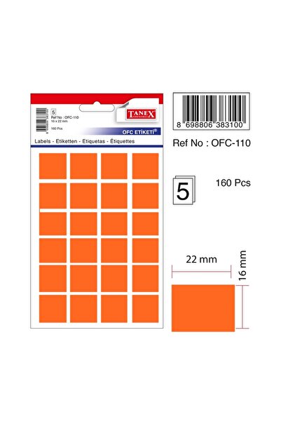 Tanex ملصق Ofc-110 مقاس 16×22 مم برتقالي، 2 عبوة تحتوي على 10 قطع
