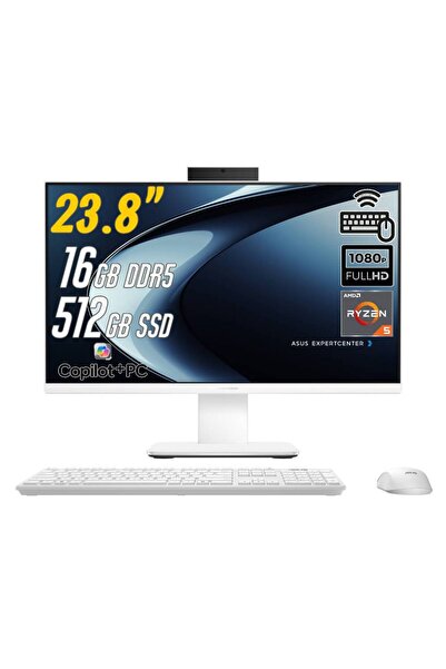 ASUS ExpertCenter P600 Ryzen AI 5-330 16GB 512GB 23.8 FreeDos Beyaz AI-Powere...