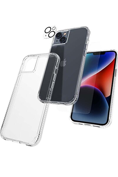 ELTRAZONE 3 in 1 Protection Pack for iPhone 14 - Tough Clear Case, Tempered G...