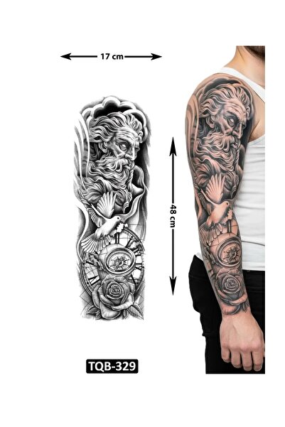 medink tattoo 2 Hafta kalıcı Gerçekci Poseidon güvercin pusula saat tam Kol G...