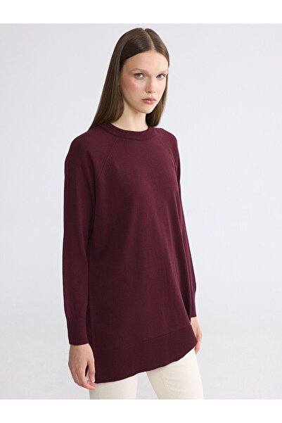 LC Waikiki Lcw Modest Burgundy Crew Neck Women's Knitwear Tunic