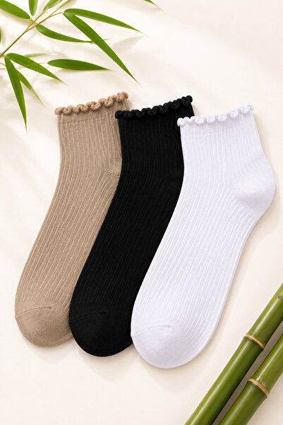 tibo 3 Pairs Bamboo Seamless Lettuce Elastic Summer Women's College Socks