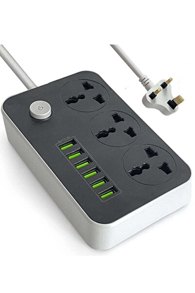 ELTRAZONE كابل تمديد لشرائط الطاقة، 3 منافذ، مقبس طاقة مع 6 منافذ USB، مقبس ش...