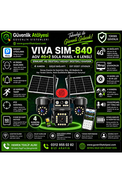 VİVA SIM-840 AOV 4G+2 SOLAR Panel Simkart ve Hieasy Destekli 4'lü KAMERA
