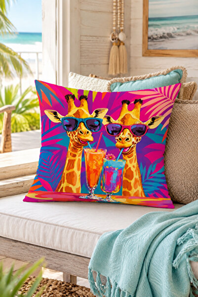 Evmila Giraffe with Glasses Cocktail Patterned Decorative Throw Pillow Cover ...