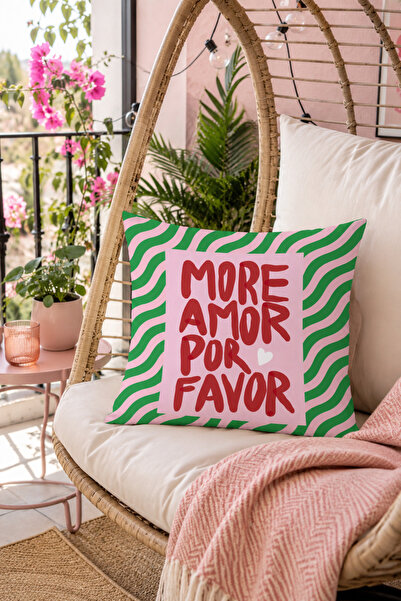 Evmila Husă decorativă pentru pernă cu text imprimat „More Amor Por Favor”, d...