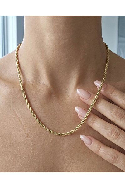 ILSA Kalın Halat Örgü Altın Zincir Kolye Rope Chain Kolye