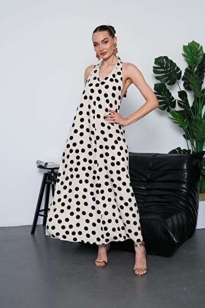 Lady Pixie Zero-Sleeve Polka Dot Patterned Dress with Pockets and Zipper