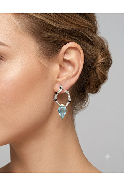 By Zeyna Aksesuar Premium Geometric Stone Women's Earrings