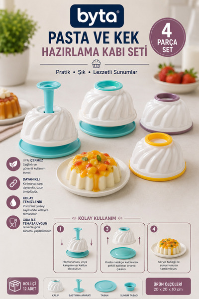 BYTA 4-Piece Cake and Pastry Preparation Mold Set Pp Plastic Pudding, Dessert...