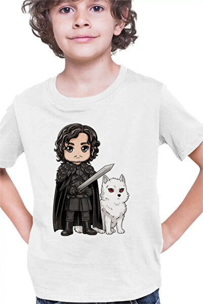 OEM Tricou Copii Baieti Game of Thrones Jon Snow Ghost Wolf