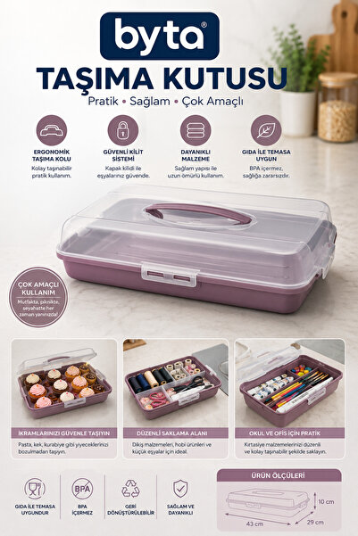 BYTA Cake and Pastry Transport Storage Box with Lid Locking Food Transport Co...