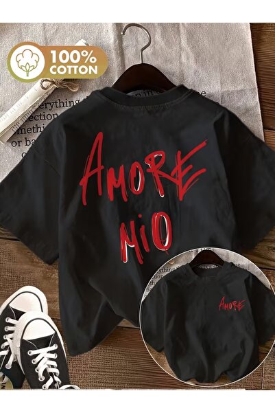 AEMİ Unisex Amore Mio Printed Oversize Crew Neck T-Shirt